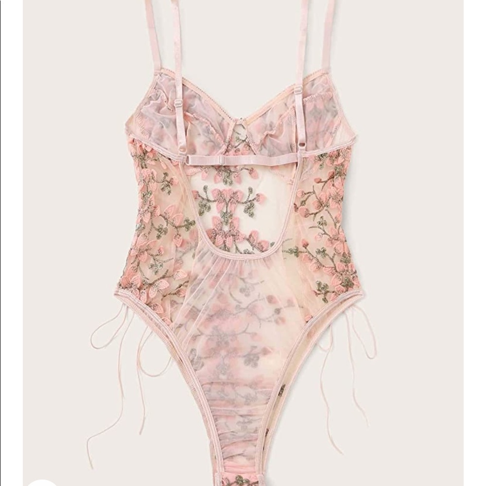 Pink floral corset lace up bodysuit romper teddy bachelorette wedding gift C3 - Picture 8 of 10